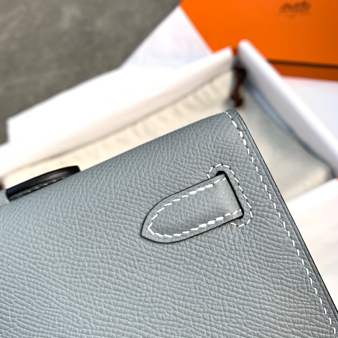 Hermes Kelly Cut 爱马仕亚麻蓝顶级Epsom皮凯莉手包晚宴包 银扣