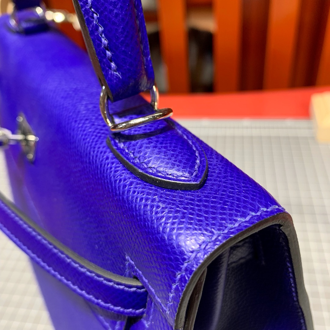 现货 Hermes Kelly25CM 爱马仕电光蓝掌纹牛皮凯莉包 金银扣