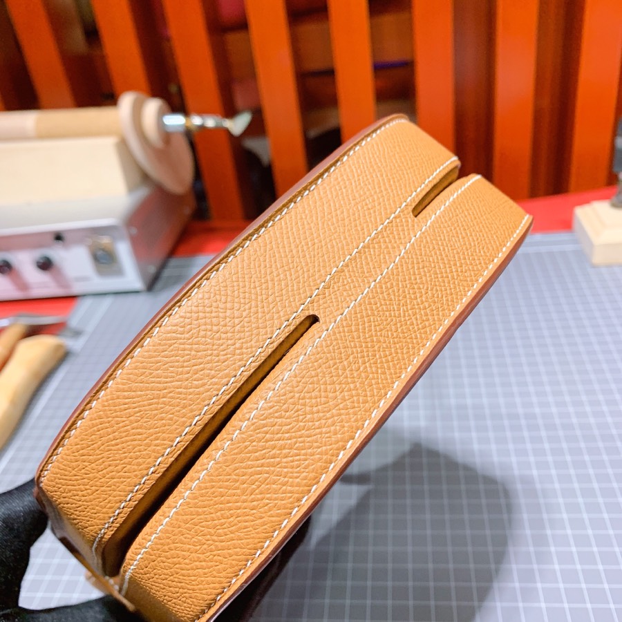 爱马仕新款女包 Hermes Mosaique17CM 金棕色Epsom牛皮马赛克包 银扣