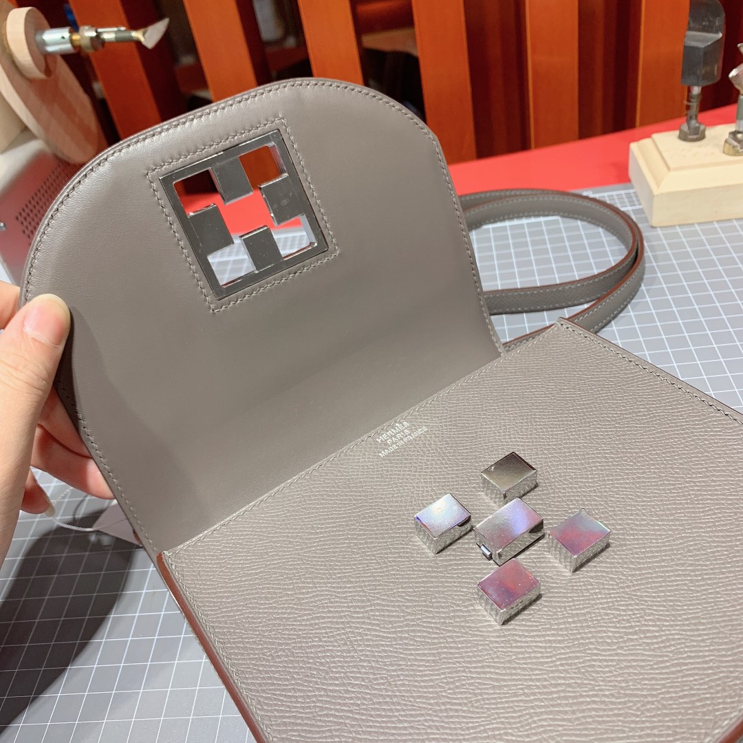 爱马仕新款包包 Hermes Mosaique17CM Epsom皮马赛克包 8F锡器灰 银扣