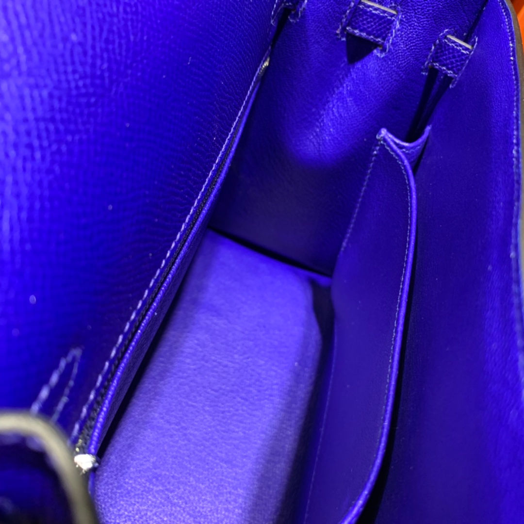 现货 Hermes Kelly25CM 爱马仕电光蓝掌纹牛皮凯莉包 金银扣