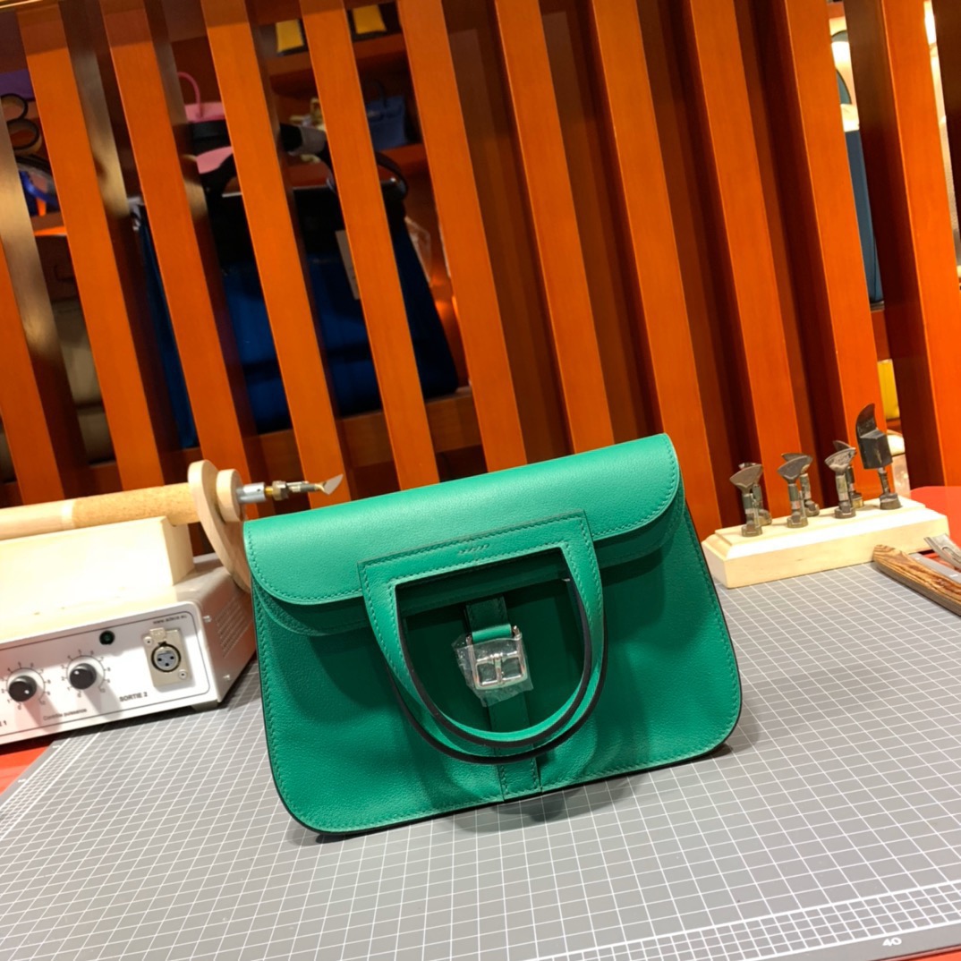 Hermes mini Halzan 爱马仕U4丝绒绿Swift牛皮新款手提斜挎女包