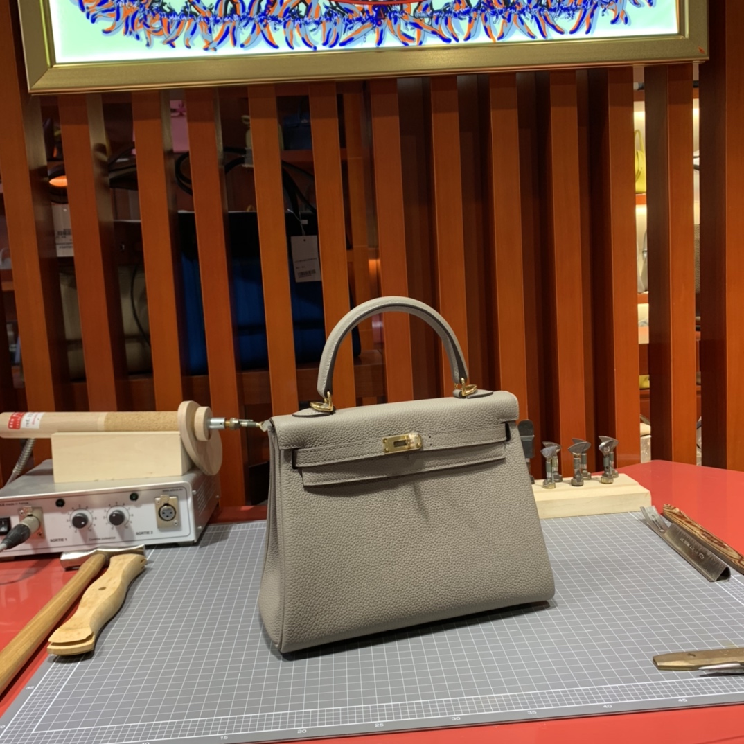 Hermes Kelly25cm 爱马仕M8沥青灰Togo小牛皮凯莉包 金扣