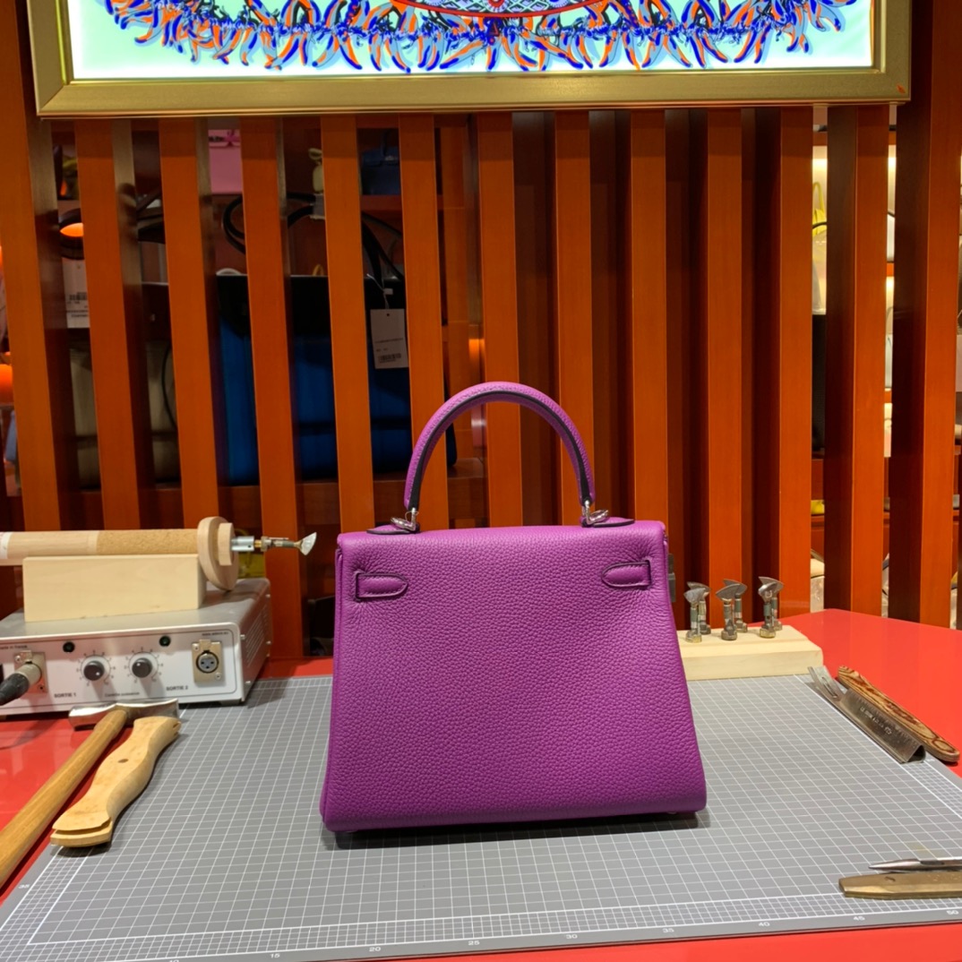 现货 Hermes Kelly25cm 爱马仕P9海葵紫Togo皮凯莉包 金/银扣