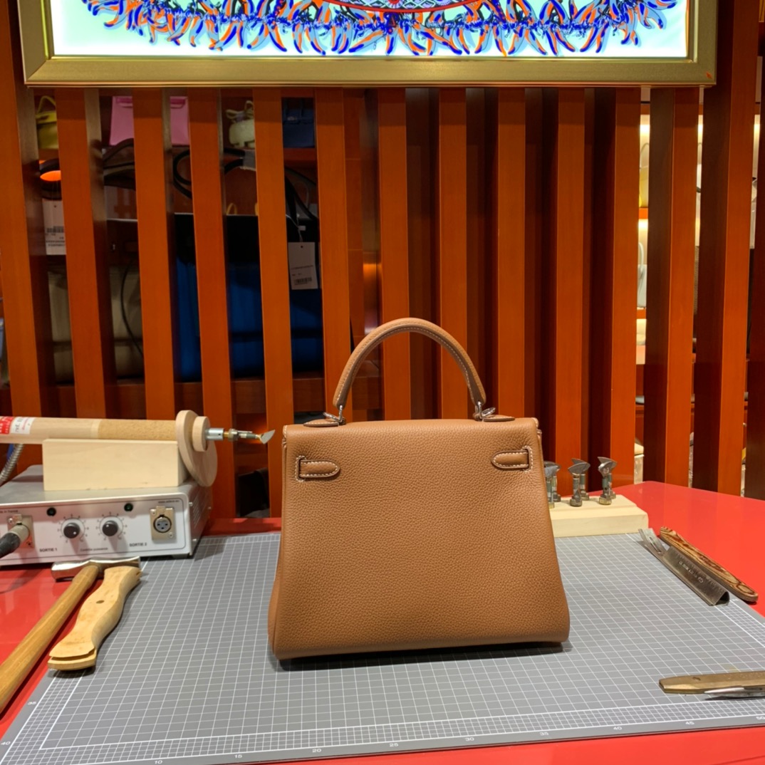 Hermes Kelly25CM 爱马仕18大象灰Togo小牛皮凯莉包 金/银扣