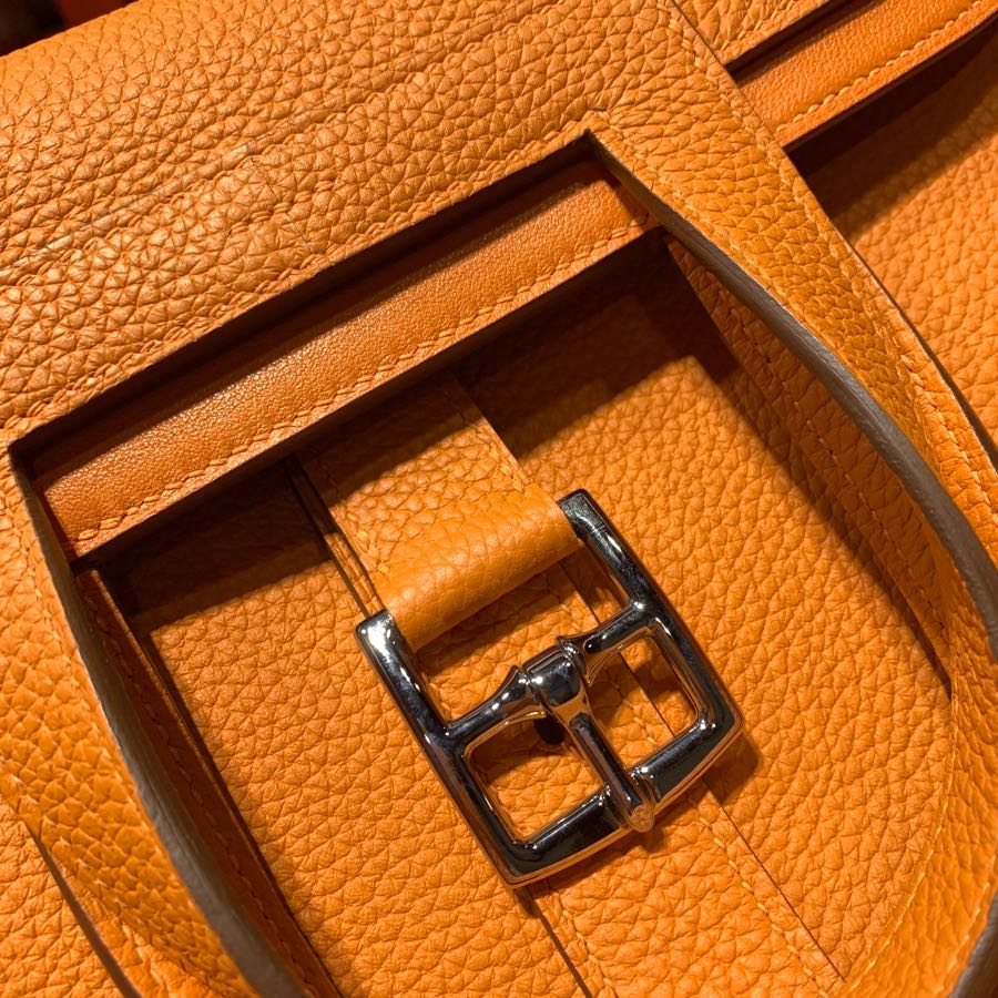 现货 爱马仕马蹄包 Hermes Halzan31CM 橙色进口Tc皮手提单肩包