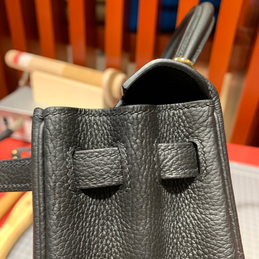 现货 爱马仕凯莉包 Hermes顶级Togo小牛皮黑色Kelly25cm 金/银扣