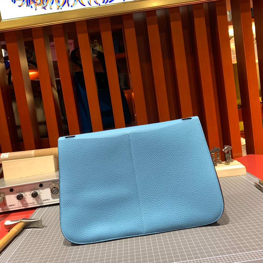 现货 Hermes Halzan31CM 爱马仕北方蓝进口Tc皮马蹄包手提单肩包
