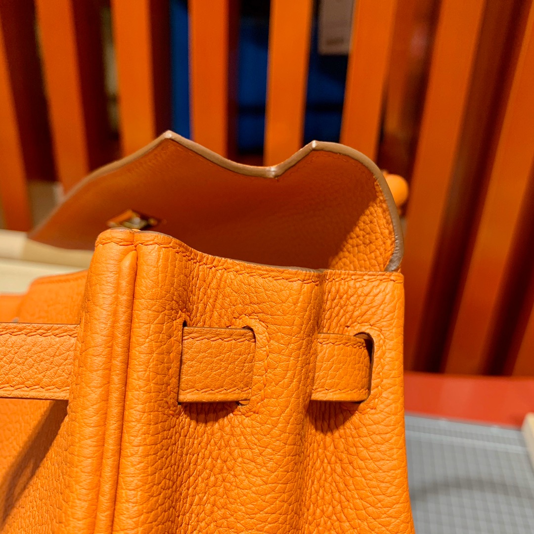 现货 爱马仕凯莉包 Hermes Kelly25CM 橙色Togo小牛皮 金扣/银扣