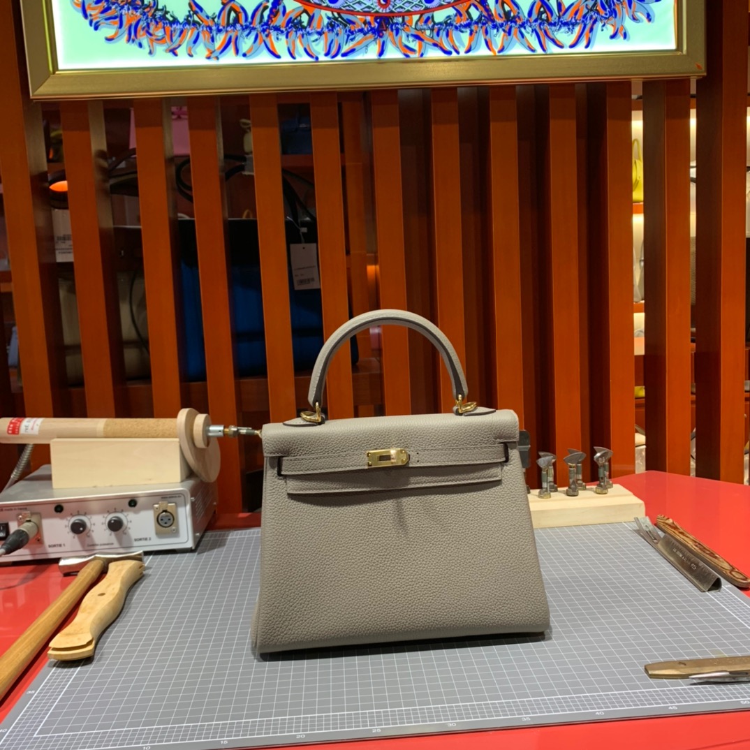 Hermes Kelly25cm 爱马仕M8沥青灰Togo小牛皮凯莉包 金扣