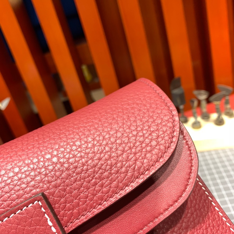 现货 Hermes包包官网 爱马仕宝石红进口Tc皮马蹄包Halzan31CM