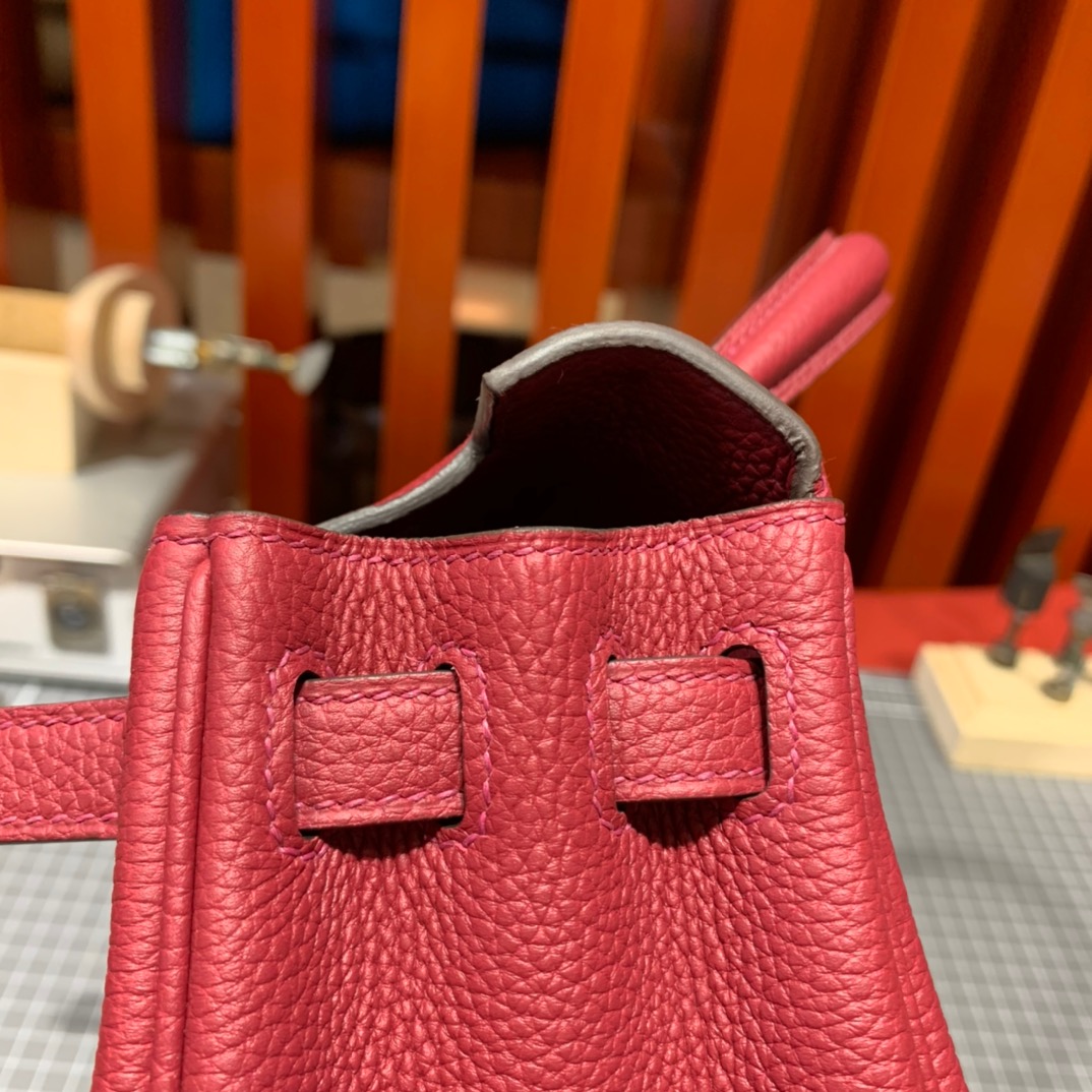 现货 Hermes女包批发 爱马仕B5宝石红Togo皮凯莉包Kelly25CM 金/银扣