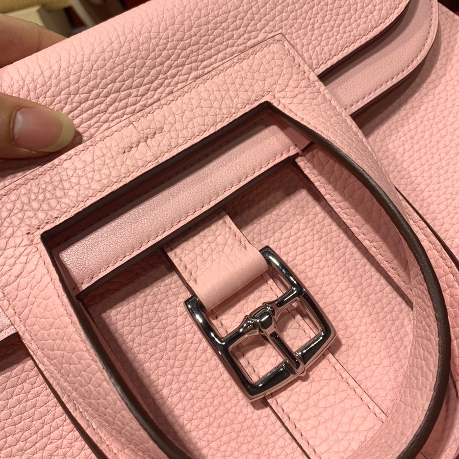 现货 爱马仕新款女包 Hermes Halzan31CM 3Q粉色Tc皮马蹄包