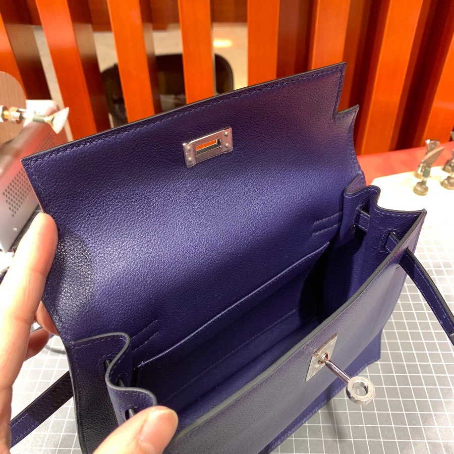 Hermes Kelly Danse 爱马仕M3水墨蓝Evercolor皮新款女士背包