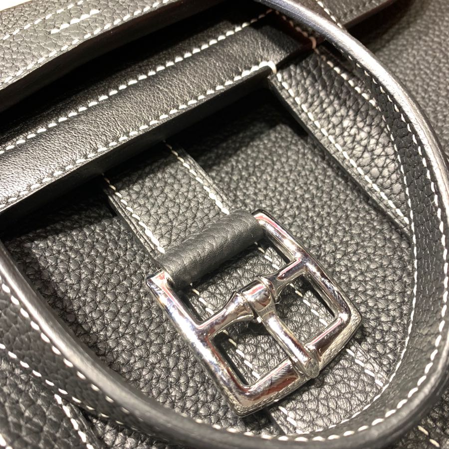 现货 爱马仕马蹄包价格 Hermes Halzan31CM 黑色进口Tc皮手提包