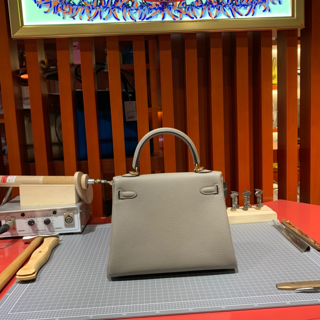 Hermes Kelly25cm 爱马仕M8沥青灰Togo小牛皮凯莉包 金扣