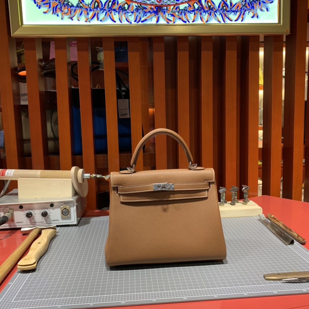 Hermes Kelly25CM 爱马仕18大象灰Togo小牛皮凯莉包 金/银扣