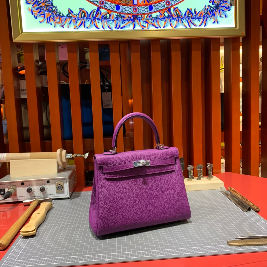 现货 Hermes Kelly25cm 爱马仕P9海葵紫Togo皮凯莉包 金/银扣