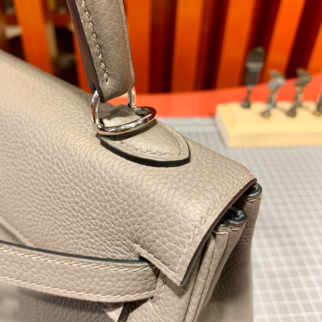 现货 爱马仕Kelly女包 Hermes Kelly25cm 8F锡器灰Togo皮凯莉包 金扣/银扣