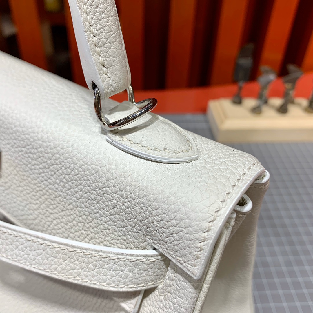 现货 Hermes Kelly25CM 爱马仕纯白Togo小牛皮凯莉包 银扣
