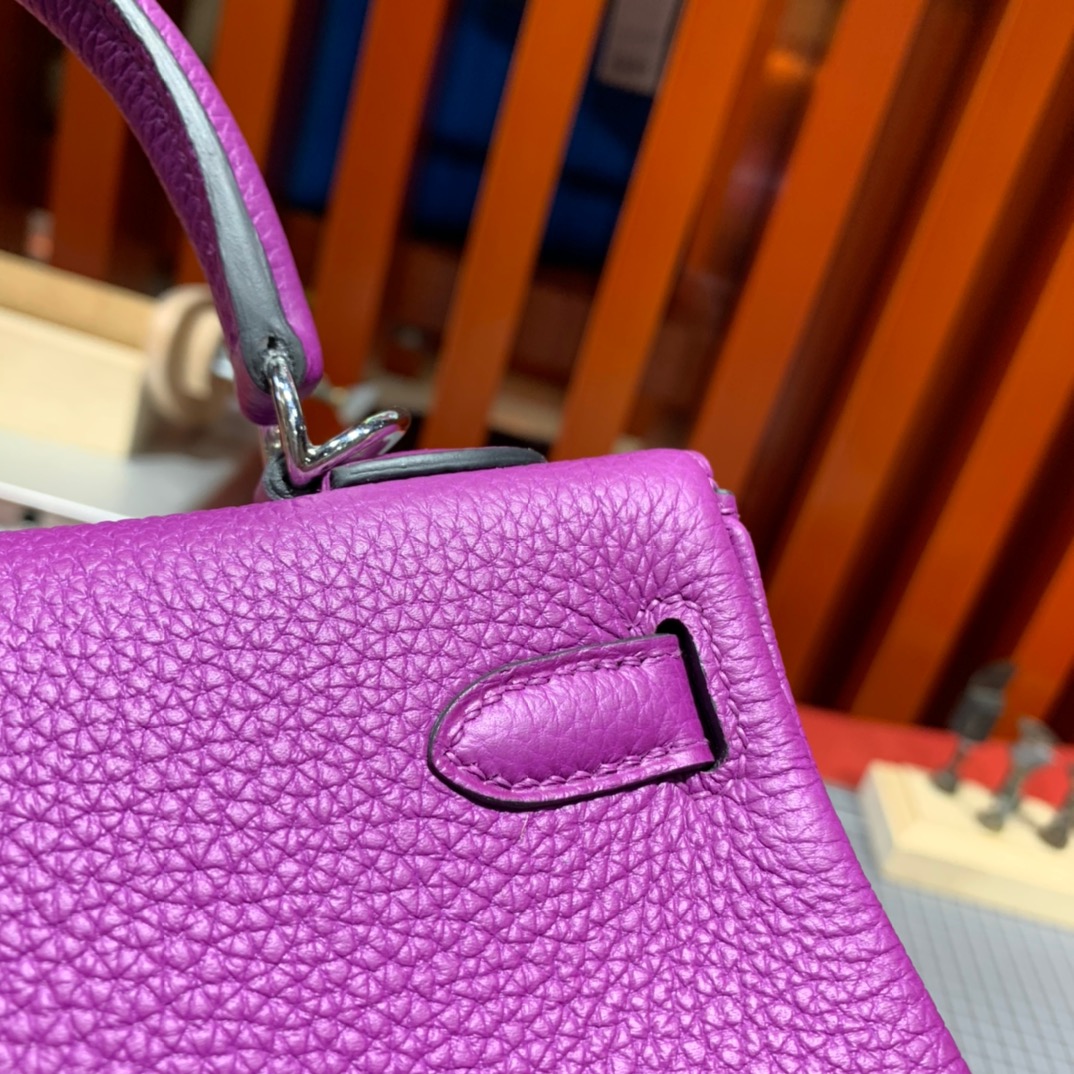 现货 Hermes Kelly25cm 爱马仕P9海葵紫Togo皮凯莉包 金/银扣