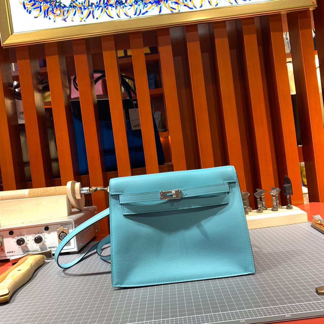 Hermes Kelly Danse 爱马仕3P马卡龙蓝Evercolor皮新款小肩包女包