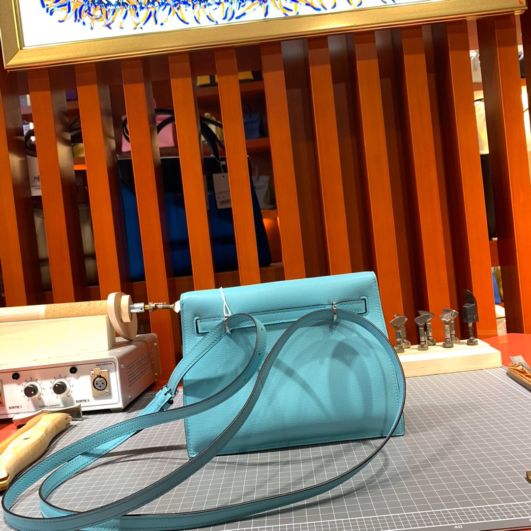 Hermes Kelly Danse 爱马仕3P马卡龙蓝Evercolor皮新款小肩包女包