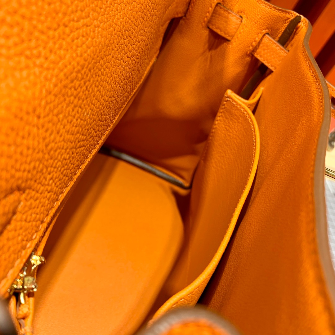 现货 爱马仕凯莉包 Hermes Kelly25CM 橙色Togo小牛皮 金扣/银扣