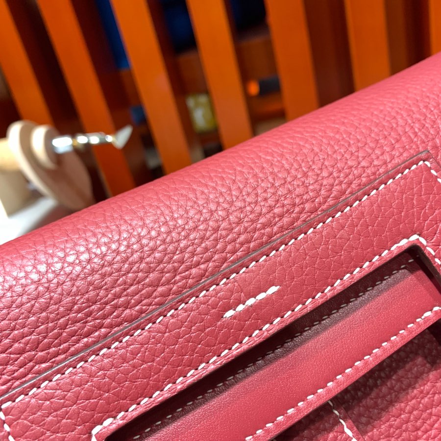 现货 Hermes包包官网 爱马仕宝石红进口Tc皮马蹄包Halzan31CM