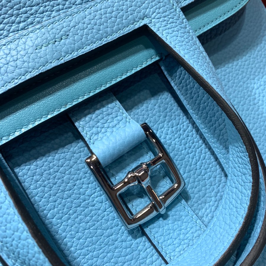 现货 Hermes Halzan31CM 爱马仕北方蓝进口Tc皮马蹄包手提单肩包