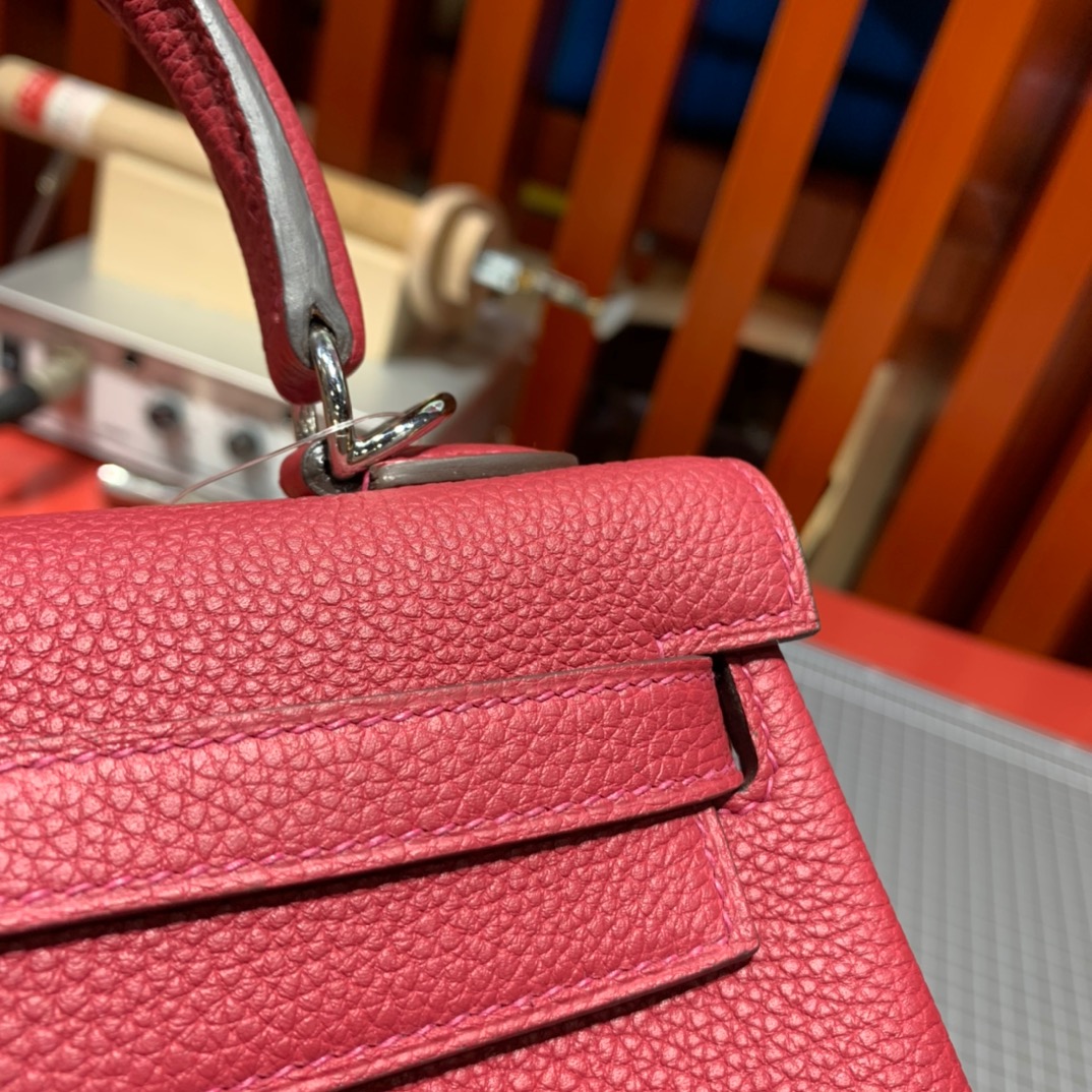 现货 Hermes女包批发 爱马仕B5宝石红Togo皮凯莉包Kelly25CM 金/银扣
