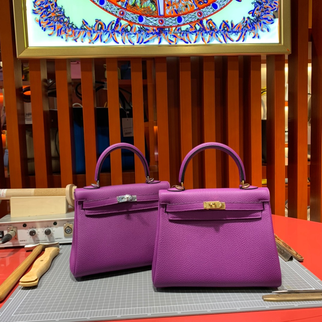 现货 Hermes Kelly25cm 爱马仕P9海葵紫Togo皮凯莉包 金/银扣