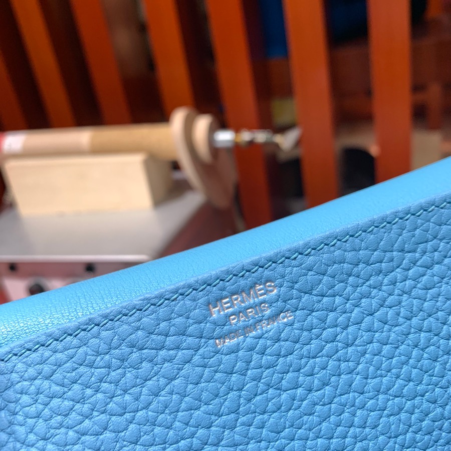 现货 Hermes Halzan31CM 爱马仕北方蓝进口Tc皮马蹄包手提单肩包