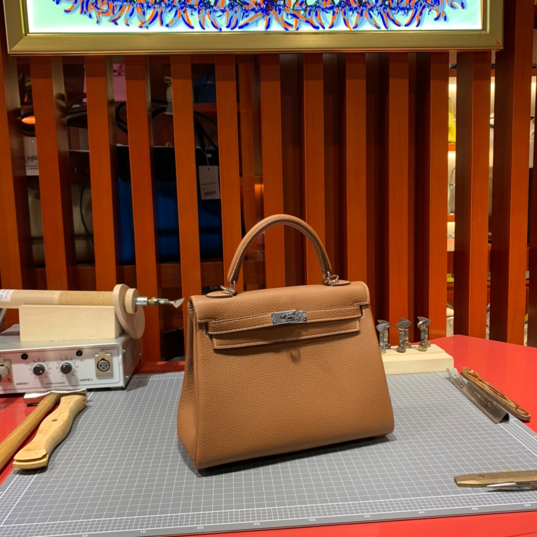 Hermes Kelly25CM 爱马仕18大象灰Togo小牛皮凯莉包 金/银扣