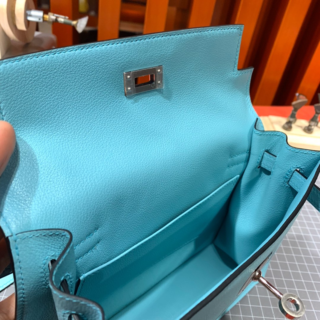 Hermes Kelly Danse 爱马仕3P马卡龙蓝Evercolor皮新款小肩包女包