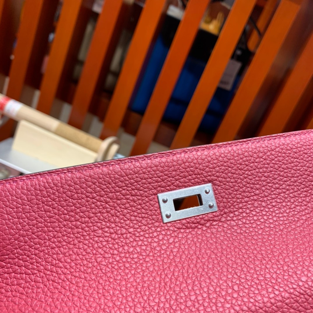 现货 Hermes女包批发 爱马仕B5宝石红Togo皮凯莉包Kelly25CM 金/银扣