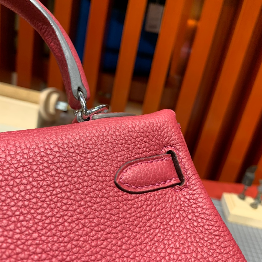 现货 Hermes女包批发 爱马仕B5宝石红Togo皮凯莉包Kelly25CM 金/银扣