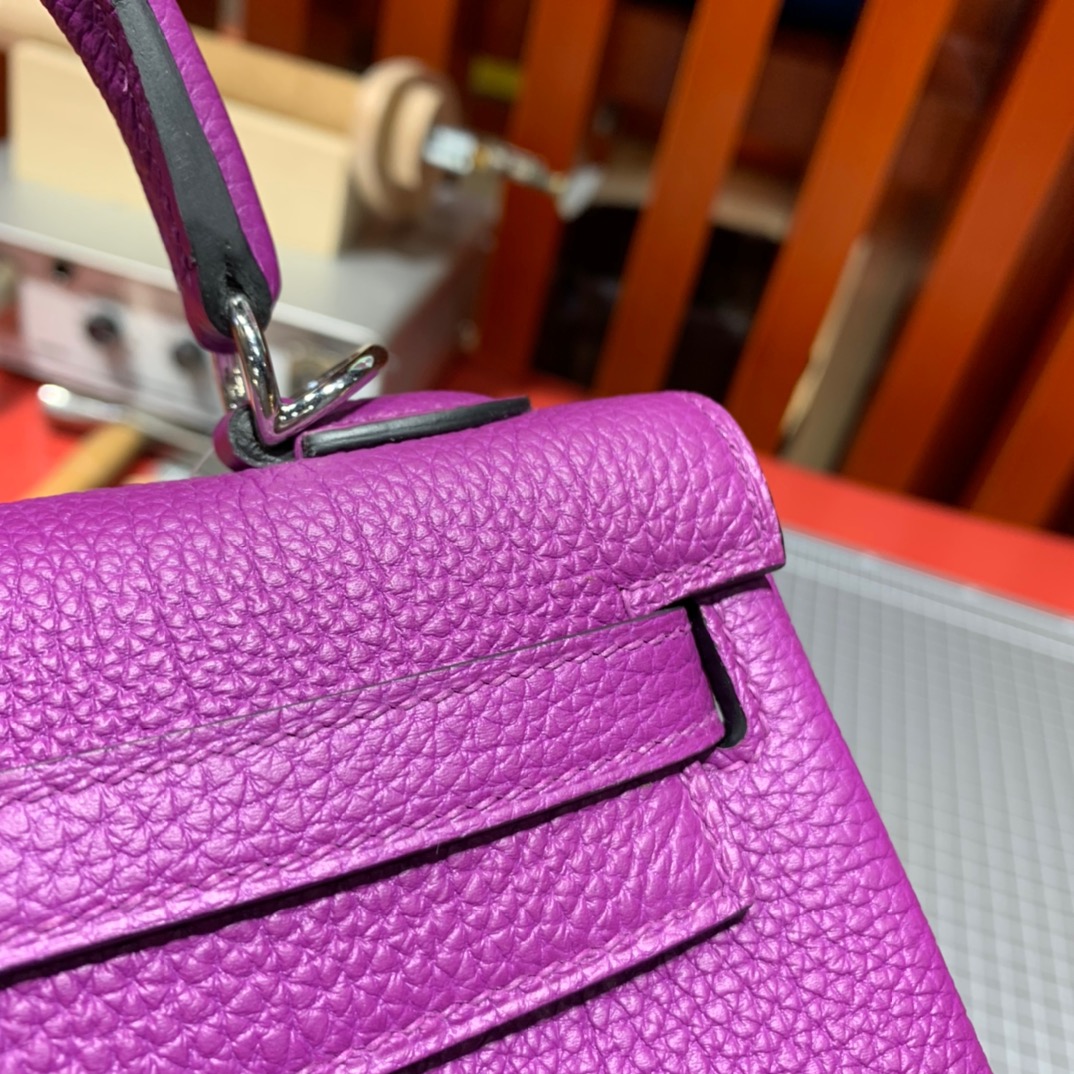 现货 Hermes Kelly25cm 爱马仕P9海葵紫Togo皮凯莉包 金/银扣