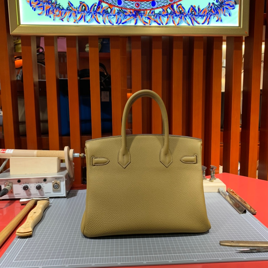 现货 Hermes Birkin30cm 爱马仕D0威玛犬米色Togo皮铂金包 金/银扣