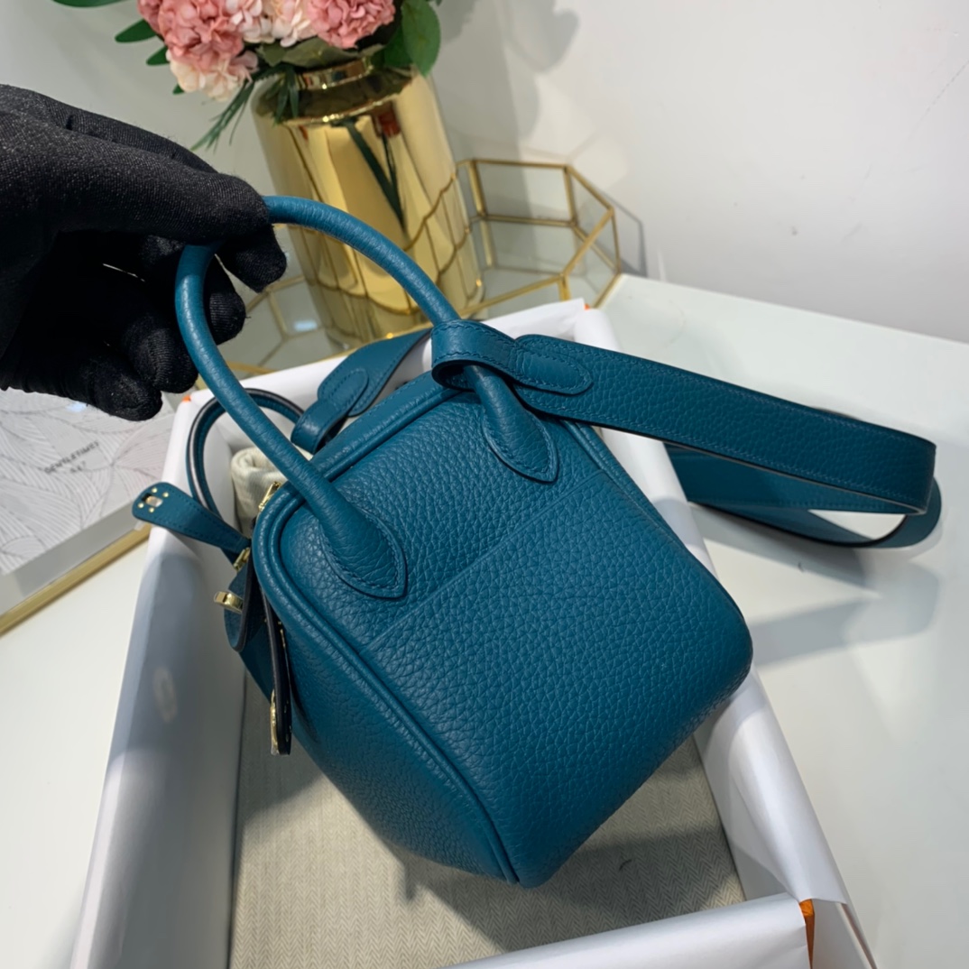 现货 爱马仕Mini Lindy包19cm Hermes博斯普鲁斯绿TC牛皮迷你琳迪包 金扣