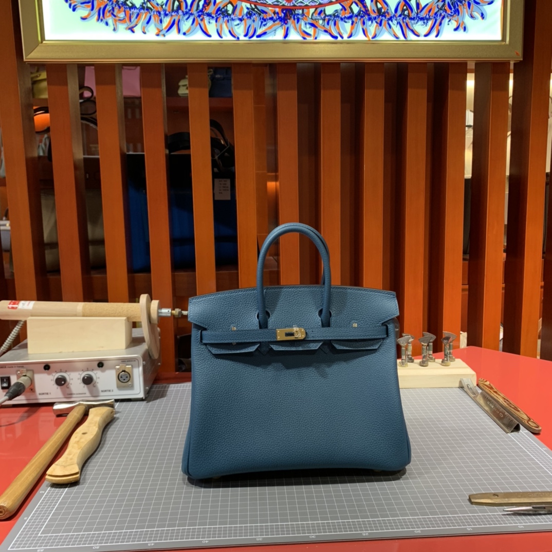 现货 爱马仕Birkin包包 Hermes Birkin25cm W0特斯普鲁斯绿Togo皮 金/银扣