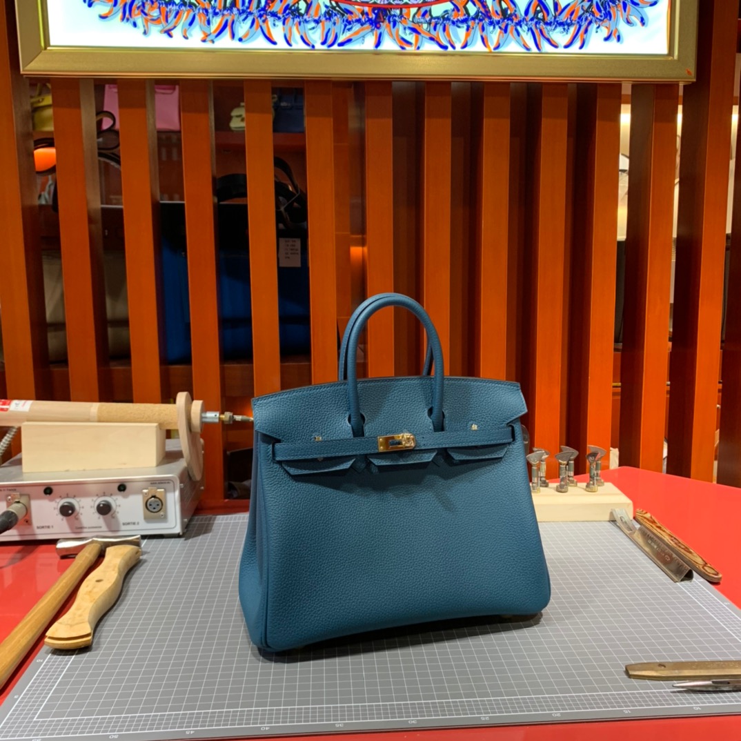 现货 爱马仕Birkin包包 Hermes Birkin25cm W0特斯普鲁斯绿Togo皮 金/银扣