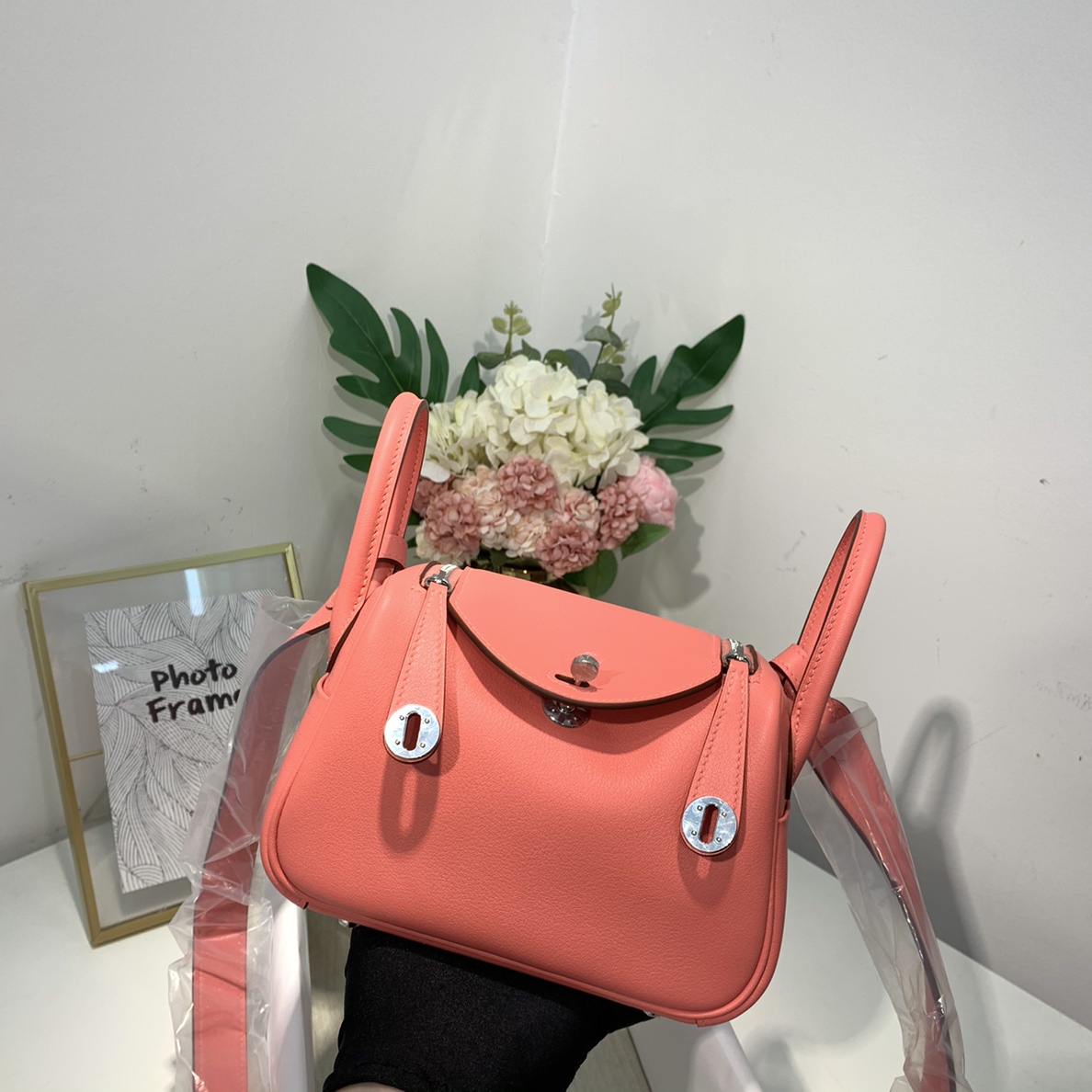现货 爱马仕迷你琳迪包 Hermes Mini Lindy19cm 玫瑰粉Swift牛皮 银扣