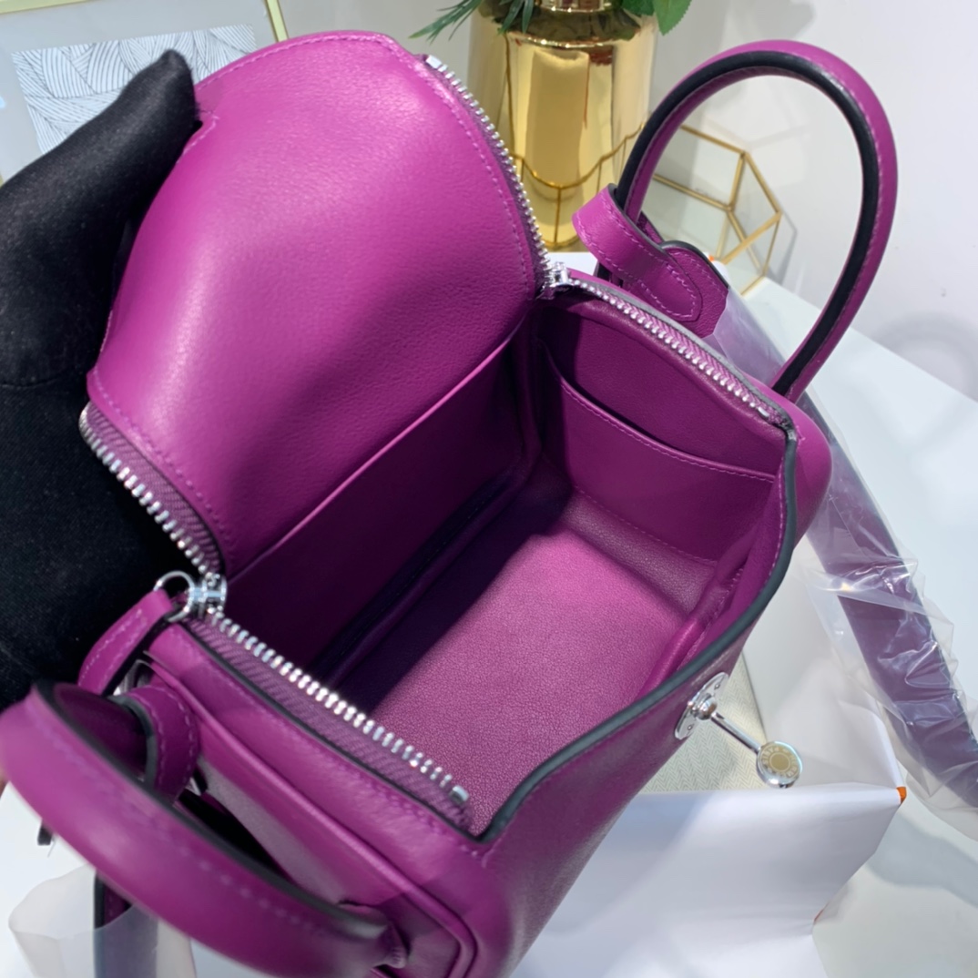 现货 爱马仕迷你琳迪包 Hermes Mini Lindy19cm 海葵紫Swift皮 银扣