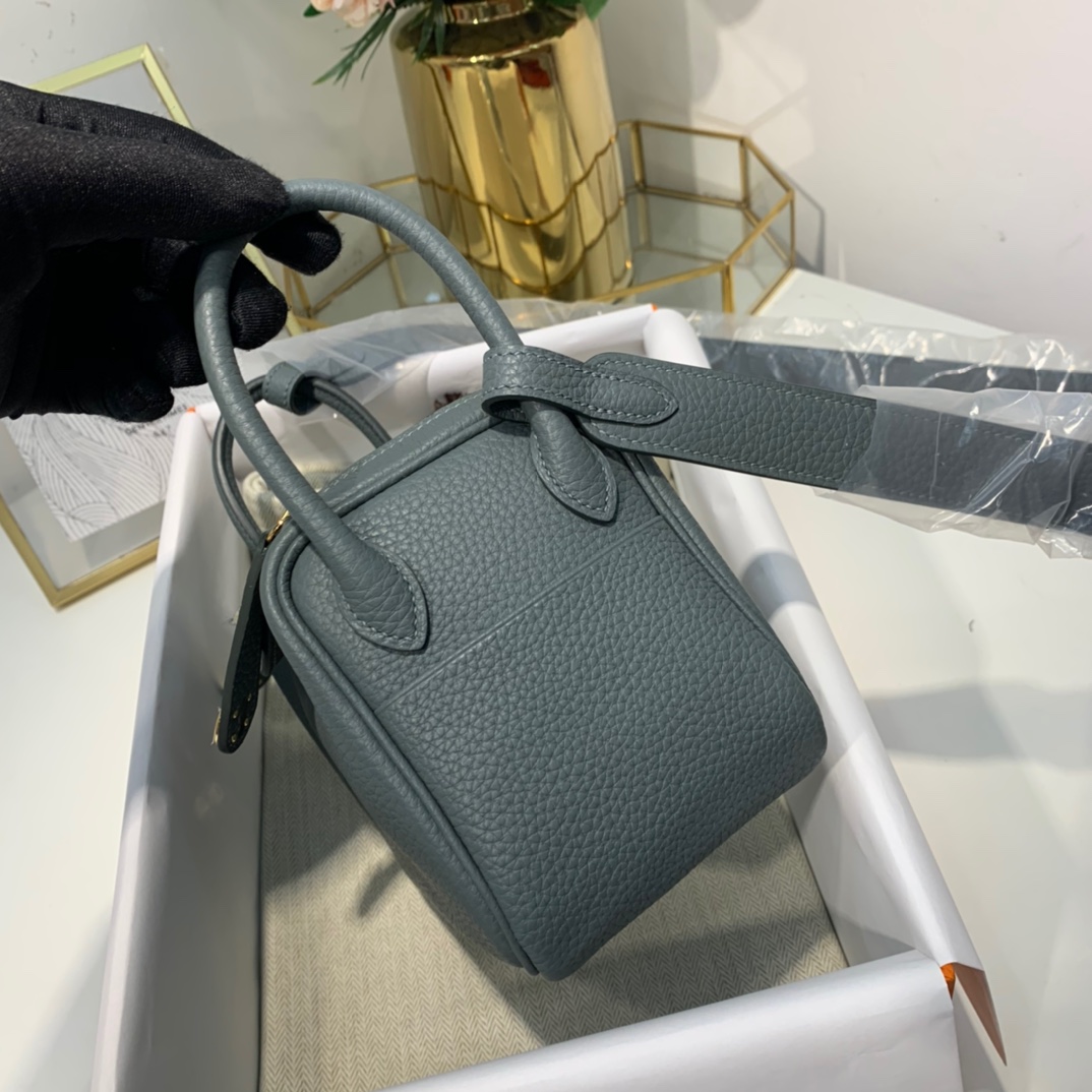现货 Hermes Mini Lindy19cm 爱马仕63杏绿色TC牛皮迷你琳迪包 金扣