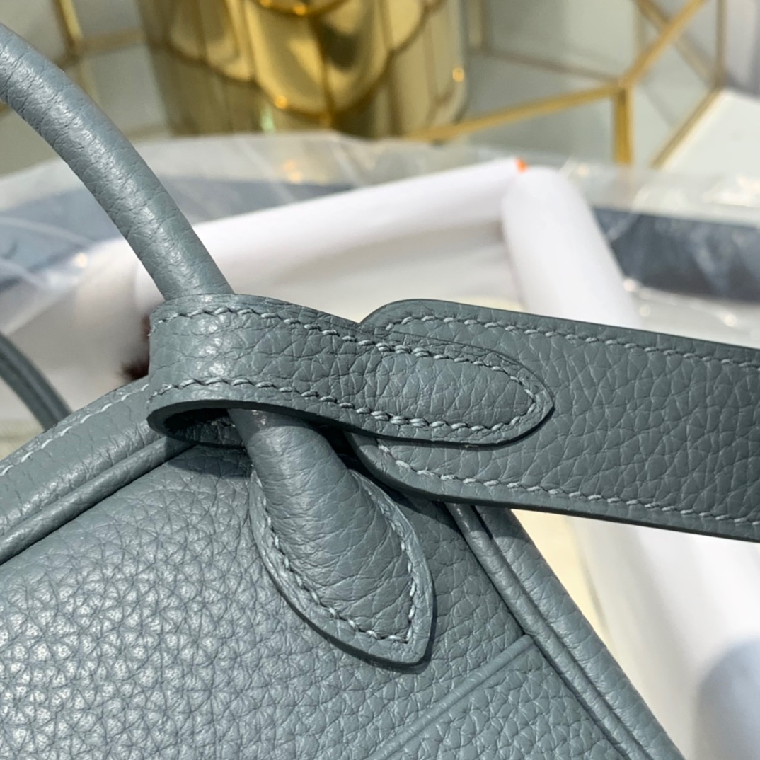 现货 Hermes Mini Lindy19cm 爱马仕63杏绿色TC牛皮迷你琳迪包 金扣
