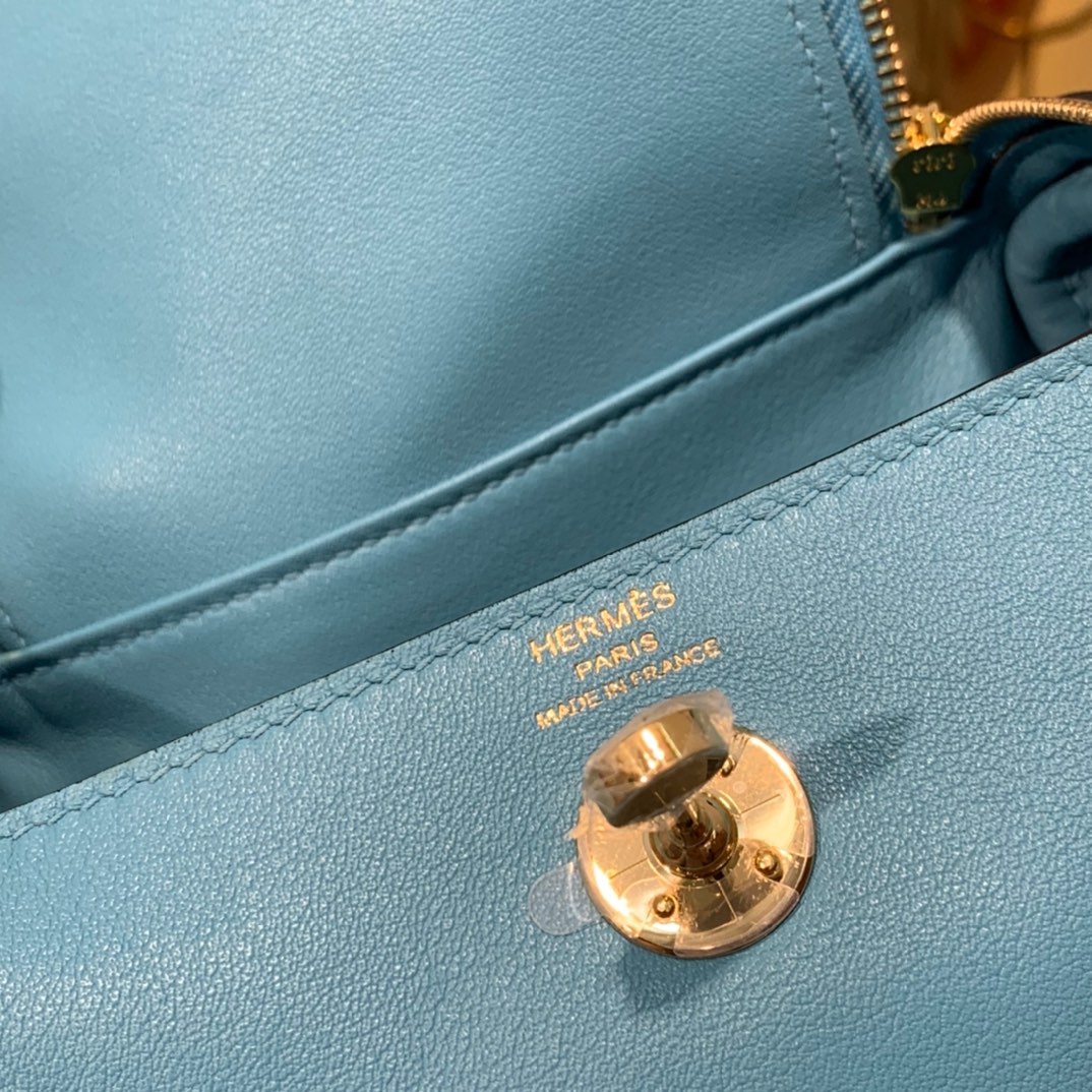 现货 Hermes Mini Lindy19cm 爱马仕北方蓝Swift牛皮迷你琳迪包 金扣