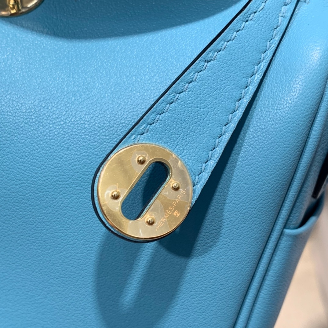 现货 Hermes Mini Lindy19cm 爱马仕北方蓝Swift牛皮迷你琳迪包 金扣